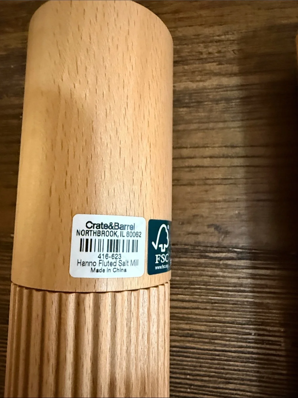 Crate&Barrel Ribbed Hanno fluted Natural Wood Salt & Pepper Mills - Tan
